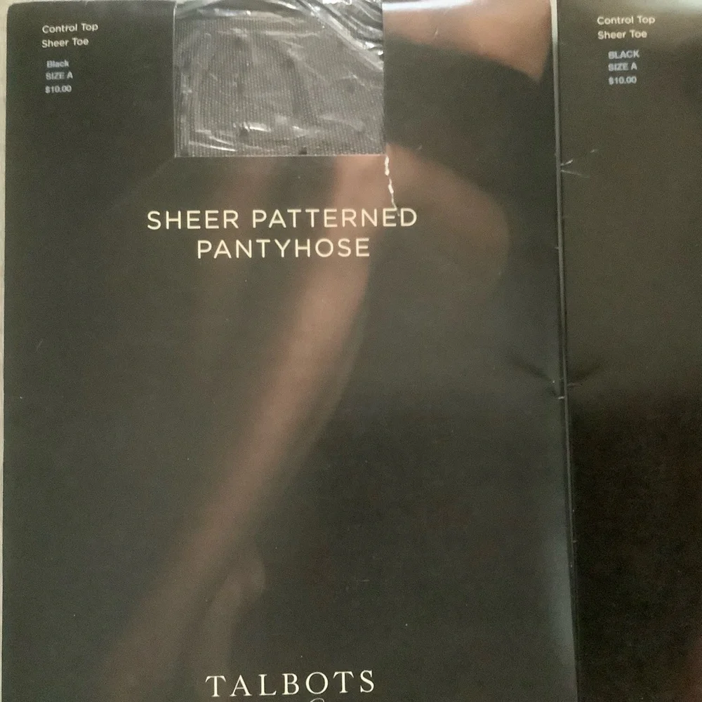 2 pair Talbots sheer top control women’s pantyhose black sheer toe size A